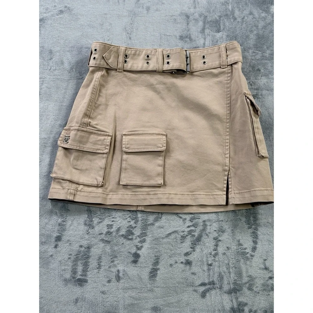 Juicy Couture Cargo Mini Skirt Belted Nomad Brown Khaki NWT Women's 28